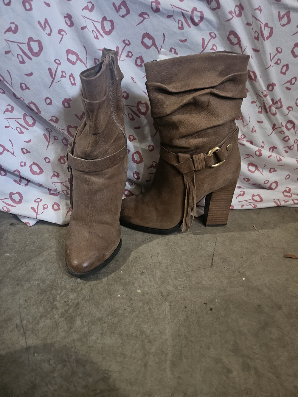 Guess Brown Slouchy Fringe Heeled Ankle Boots